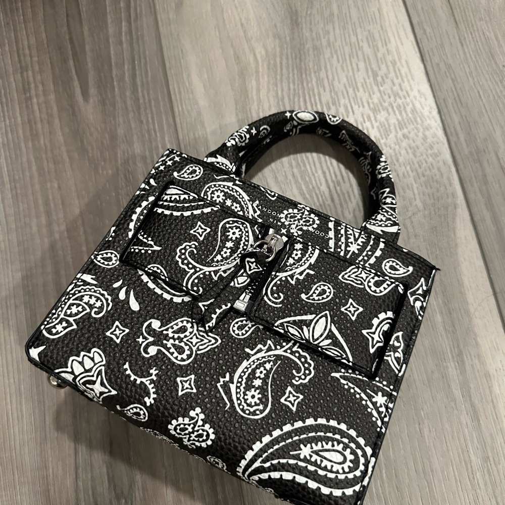 Brandon Blackwood Black and White Mini Bag with Paisley Print